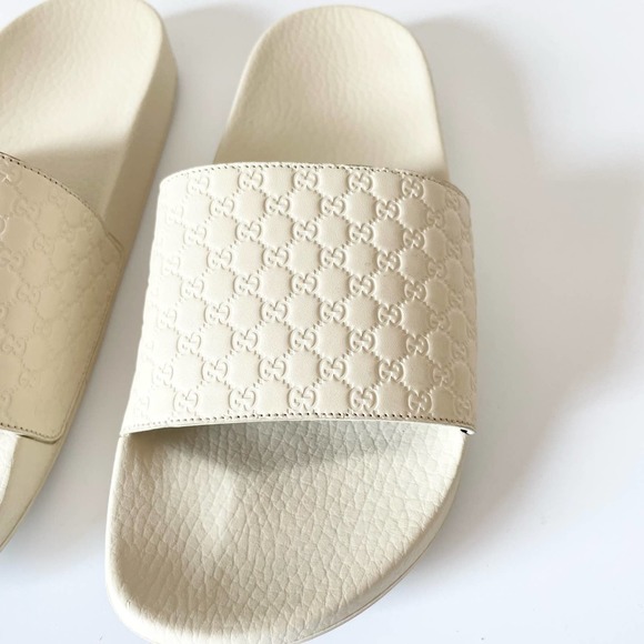 Gucci Leather Rubber Slide Sandal White Micro GG Monogram US Women 10 Men 8.5 - Picture 8 of 16